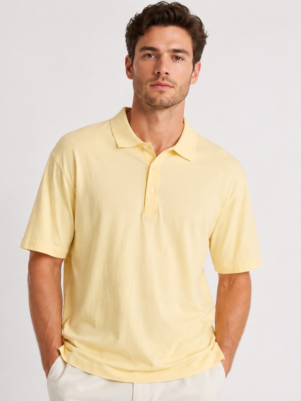 Betenly Men's Short Sleeve Polo in Soft Yellow XXL